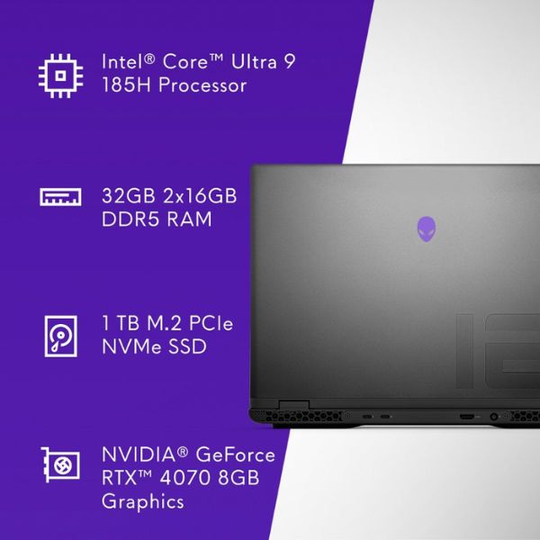 Laptop gaming Alienware m16 R2 QHD 240Hz Intel Core Ultra 9 - Memoria RAM 32GB - NVIDIA GeForce RTX 4070 - 1TB SSD - Dark Metallic Moon AWm16R-9487BLK-PUS