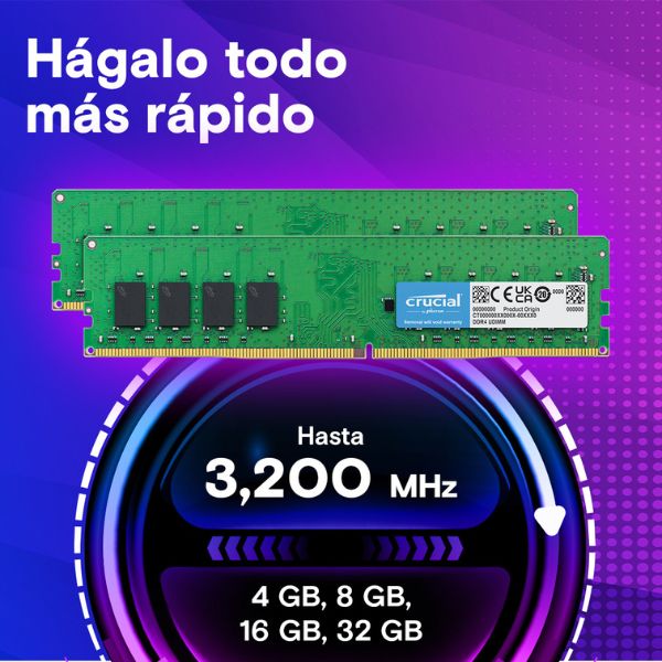 Memoria RAM Crucial 8GB DDR4 3200MHz UDIMM para PC - CT8G4DFS832320