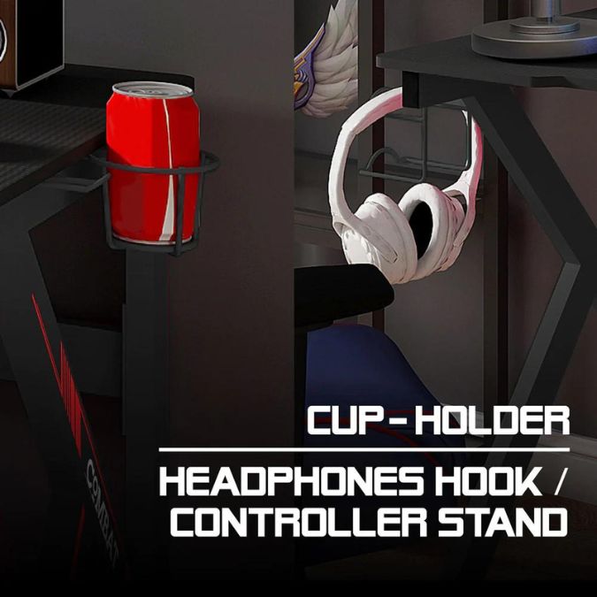 Mesa-Gamer-para-Juegos-Combat-Ergo-Z47-estacion-de-trabajo-grande-portavasos-soporte-y-gancho-negro-porta-basos