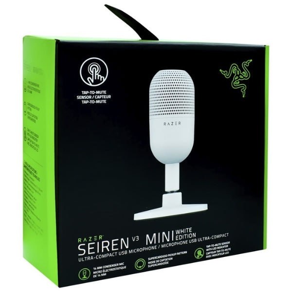 Micrófono - Gaming - Razer - Seiren - V3 - Mini - Condensador - USB - Supercardioide - Pulsar - para - Silenciar - Razer - Synapse - Blanco-box