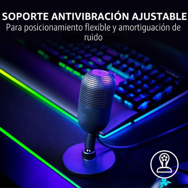 Micrófono - Gaming - Razer - Seiren - V3 - Mini - Condensador - USB - Supercardioide - Pulsar - para - Silenciar - Razer - Synapse - negro-
