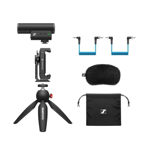 Micrófono-Sennheiser-Professional-MKE-400-+-Mobile-Kit-Directional-On-Camera-Microphone-with-Smartphone-Clamp-&-Manfrotto-PIXI-Mini-Tripod-Black