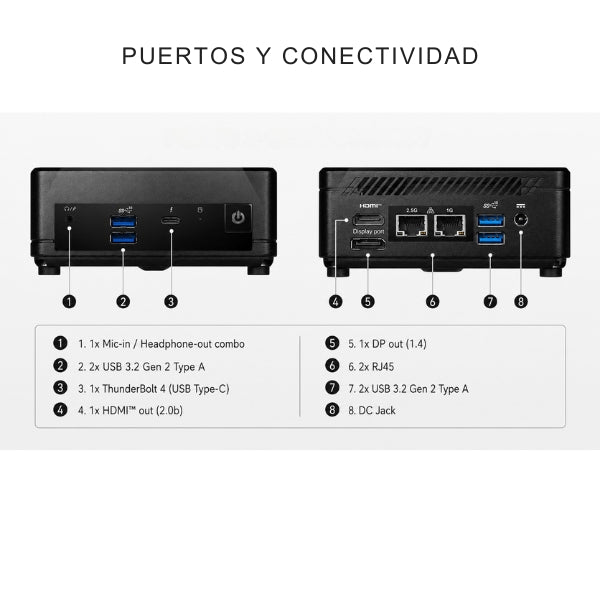 Mini PC - MSI - CUBI 5 - Core i5 1235U - Memoria Max 64GB - Ranuras para 2 SSD (Máx. 4TB) - Soporta para 3 monitores 4K - 6 USB - 1 HDMI - 1 DisplayPort - 2 LAN - 12M-015BUS