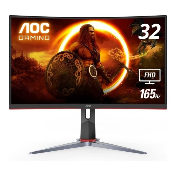 Monitor-AOC-Curved-1500R-Gaming-32-C32G2-1920X1080-165HZ-FHD-VGA-HDMI-Color-Negro-y-Rojo-front-front