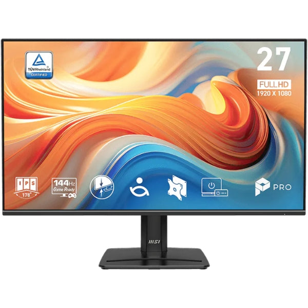 Monitor - Profesional - MSI - PRO - MP271 - E14A - 27 - FHD - 1920x1080 - 144Hz - 1ms - IPS - HDR Ready - FreeSync - HDMI - DisplayPort - VGA - VESA - Anti-Flicker - Less - Blue - Light - Altavoces - Negro - PRO-MP271-E14A