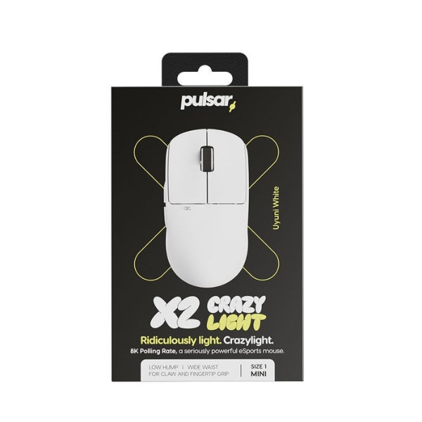 Mouse - Gaming - Pulsar - X2 - CrazyLight - Mini - Wireless - Uyuni - White - Inalámbrico - RF - USB - Óptico - XS-1 - 32000 - DPI - 2.4GHz - 35g - PX2CL108 - Blanco