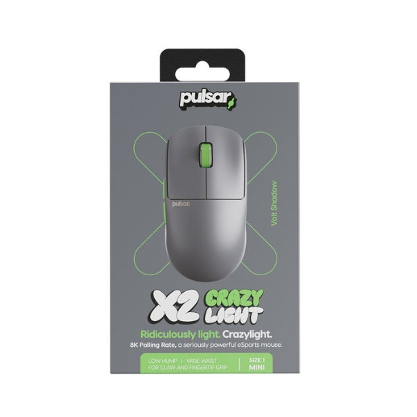 Mouse - Gaming - Pulsar - X2 - CrazyLight - Wireless - Volt - Shadow - Inalámbrico - RF - USB - Óptico - XS-1 - 32000 - DPI - 2.4GHz - 8K - Dongle - 35g - PX2CL104 - Gris