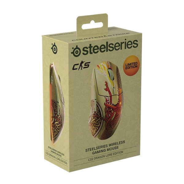 Mouse - Gaming - SteelSeries - Aerox - 3 - Wireless - CS2 - Dragon - Lore - Edition - Inalámbrico - Bluetooth - RGB - TrueMove - Air - 18000 - DPI - 6 - Botones - 62614 - Rojo