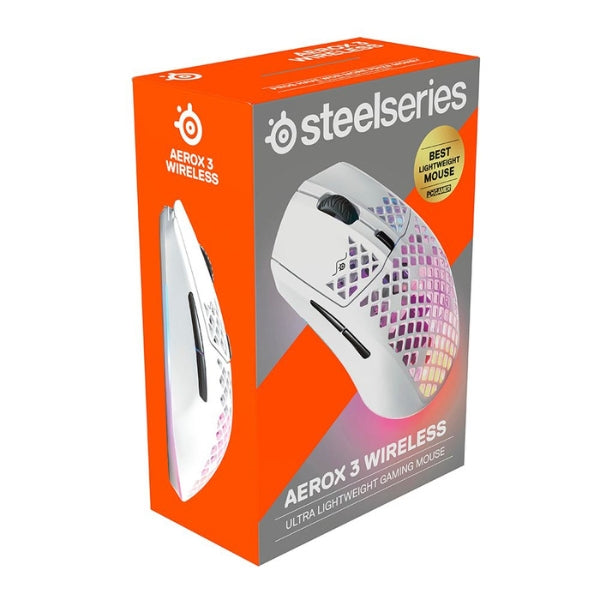 Mouse - Gaming - SteelSeries - Aerox - 3 - Wireless - Ultra - Lightweight - Snow - RGB - Óptico - 18000 - CPI - PTFE - AquaBarrier - IP54 - 62608 - Blanco