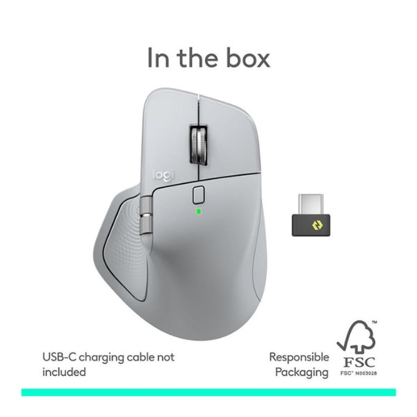 Mouse - Logitech - MX - Master - 4 - Wireless - Ergonómico - Bluetooth - USB-C - Bolt - Darkfield - 8000 - DPI - MagSpeed - 8 - Botones - 910-007559 - Pale - Gray