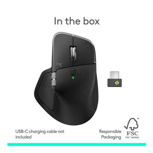 Mouse - Logitech - MX - Master - 4 - Wireless - Ergonómico - Bluetooth - USB-C - Bolt - Darkfield - 8000 - DPI - MagSpeed - 8 - Botones - 910-007560 - Negro