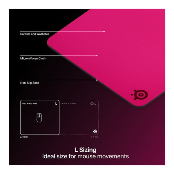 Mousepad - Gaming - SteelSeries - QcK - Heavy - Large - Tela - Base - de - Goma - 6mm - 67502 - Magenta