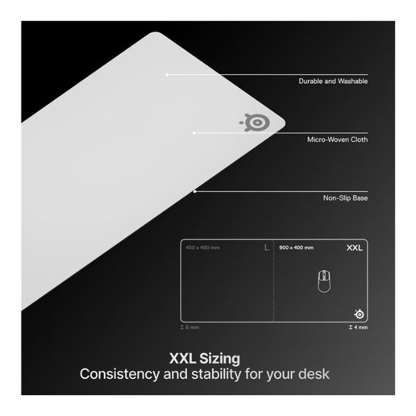 Mousepad - Gaming - SteelSeries - QcK - Heavy - XXL - 2XL - Tela - Base - de - Goma - 4mm - 67504 - Blanco