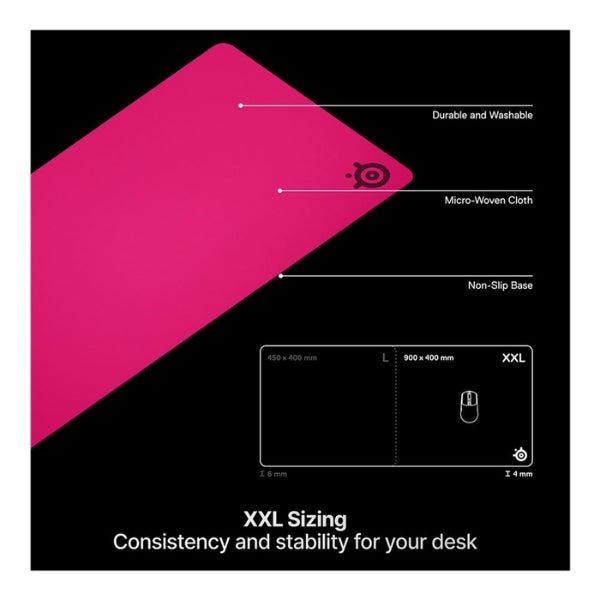 Mousepad - Gaming - SteelSeries - QcK - Heavy - XXL - 2XL - Tela - Base - de - Goma - 4mm - 67505 - Magenta