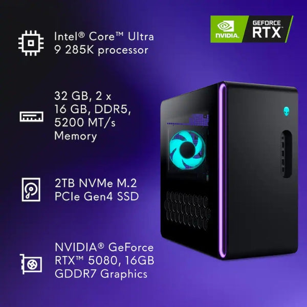Pc-Gaming-Alienware-Aurora-Intel-Core-Ultra-9-285K-(5,7-GHz)-32-GB-DDR5-2-TB-SSD-NVIDIA-GeForce-RTX-5080-16GB-GDDR7-1000-W-Win-11-Home-Black