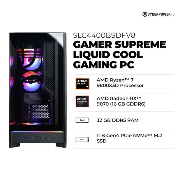 Pc-Gaming-CyberPowerPC-AMD-Ryzen-7-9800X3D-(5,2-GHz)-32-GB-DDR5-1-TB-SSD-AMD-Radeon-RX-9070-16GB-GDDR6-850-W-Win-11-Home-Black