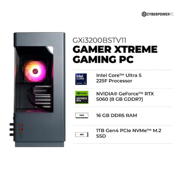 Pc-Gaming-CyberPowerPC-Intel-Core-Ultra-5-225F-(4,9-GHz)-16-GB-DDR5-1-TB-SSD-NVIDIA-GeForce-RTX-5060-8GB-GDDR7-600-W-Win-11-Home-Gray