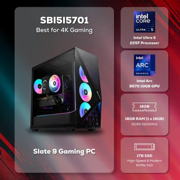 Pc-Gaming-iBUYPOWER-Slate-Intel-Core-Ultra-5-225F-(4,9-GHz)-16-GB-DDR5-RGB-1-TB-SSD-Intel-Arc-B570-10GB-600-W-Win-11-Home-Black