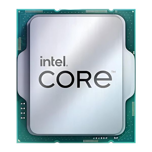 Vista superior del Intel Core i9-14900K: disipador integrado plateado y PCB verde