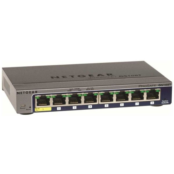 Switch Administrable NETGEAR ProSAFE GS108Tv3 Gigabit de 8 Puertos con Gestión en la Nube – GS108T-300NAS
