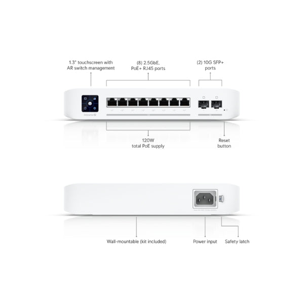 Switch-Ubiquiti-UniFi-Enterprise-8-Puertos-2,5G+2x10GSFP+-L3-PoE+120W-Compacto-NDAA