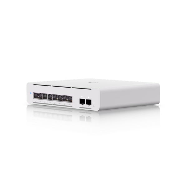 Switch-de-Red-Ubiquiti-Compacto-de-escritoriomontaje-en-pared,-8-puertos,-profesional,-Layer-3-Etherlighting™-PoE++-con-(8)-10-GbE-y-(2)-10G-SFP+-puertos