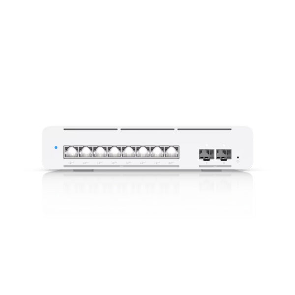 Switch-de-Red-Ubiquiti-Compacto-de-escritoriomontaje-en-pared,-8-puertos,-profesional,-Layer-3-Etherlighting™-PoE++-con-(8)-10-GbE-y-(2)-10G-SFP+-puertos