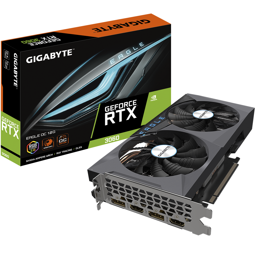TARJETA DE VIDEO GIGABYTE GEFORCE RTX 3060 EAGLE 12GB GDDR6X/ 192BIT/ PCIe 4.0/ HDMI-DISP/ RGB