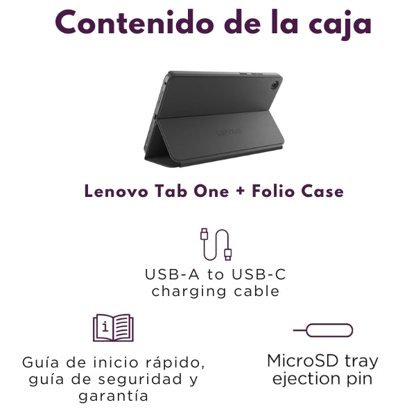 Tablet Lenovo Tab One 8.7" HD - MediaTek Helio G85 - 4GB RAM - 128GB - Estuche Folio Incluido