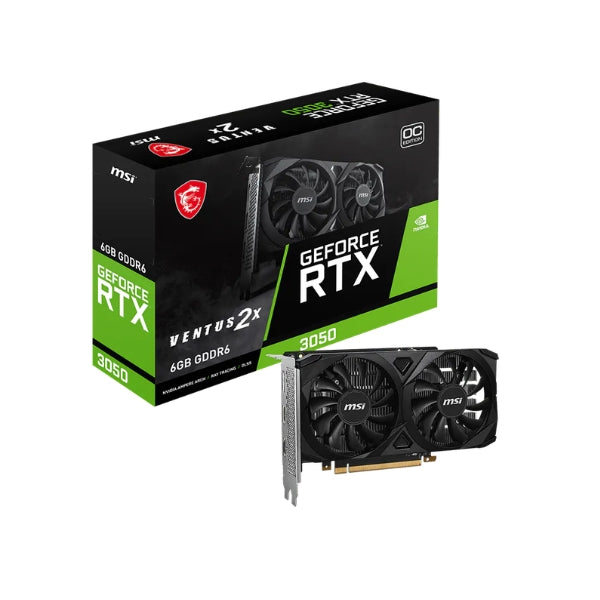 Tarjeta - De - Video - MSI - GeForce - RTX - 3050 - VENTUS - 2X - OC - 6GB - GDDR6 - 96-bit - PCIe - 4.0 - Negro-box
