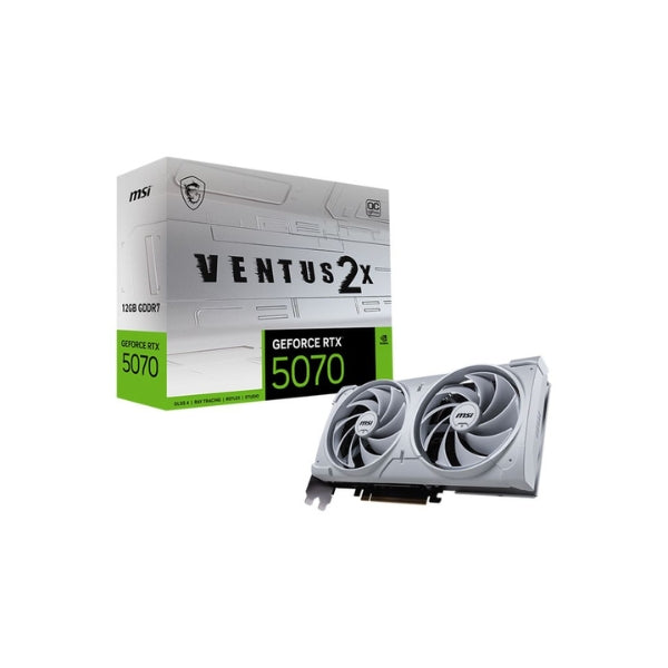 Tarjeta-Gráfica-MSI-NVIDIA-GeForce-RTX-5070-VENTUS-2X-White-Overclocked-Dual-Fan-12GB-GDDR7-PCIe-5,0