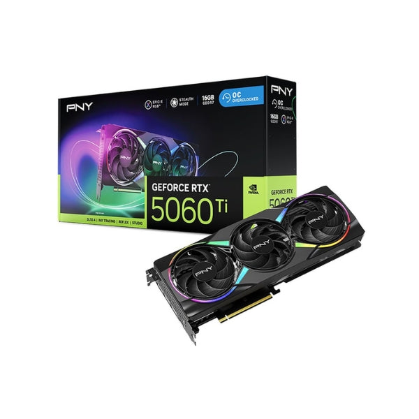 Tarjeta-Gráfica-PNY-NVIDIA-GeForce-RTX-5060-Ti-EPIC-X-RGB-Overclocked-Triple-Fan-16GB-GDDR7-PCIe-5,0