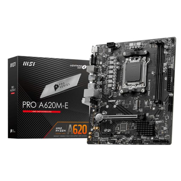 Tarjeta-Madre-MSI-PRO-A620M-E-_AMD-AM4-_DDR4_-PCIe-3.0_-SATA-6Gbs_-M.2-_USB3.2-Gen-1-DVIHDMI-Micro-ATX_-box