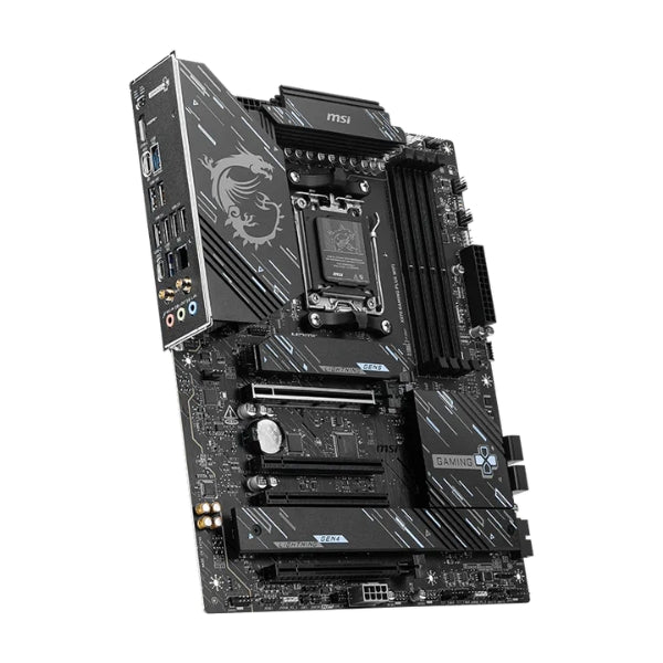 Tarjeta - Madre - MSI - X870 - GAMING - PLUS - WIFI - AM5 - AMD - X870 - DDR5 - 8200MTs - PCIe - 5.0 - WiFi - 7 - Negro-diagonal