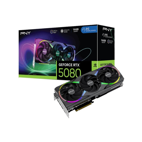 Tarjeta-gráfica-PNY-NVIDIA-GeForce-RTX-5080-EPIC-X-RGB-Overclocked-Triple-Fan-16GB-GDDR7-PCIe-5,0
