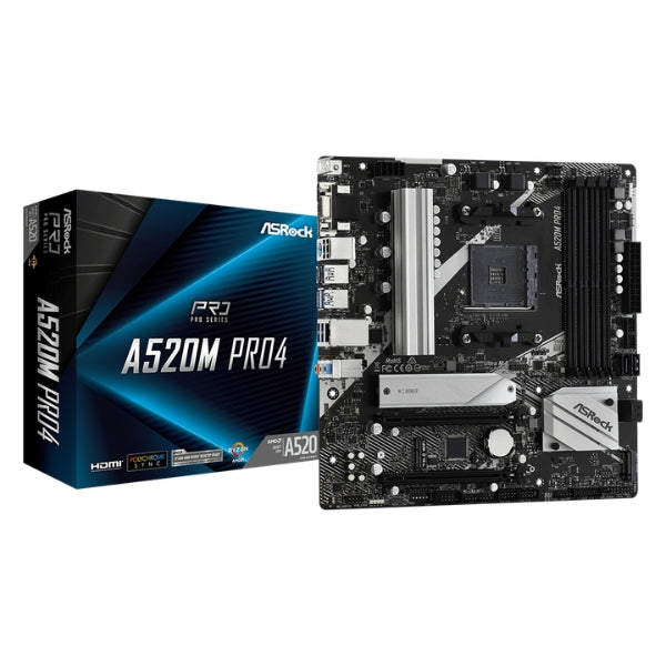 Tarjeta Madre - ASRock A520M Pro4 - Micro ATX - Socket AM4 - DDR4 4733MHz - M.2 - HDMI - DisplayPort-box