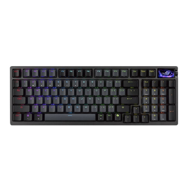 Teclado - Gaming - ASUS - ROG - Azoth - 96 - HE - Wireless - Hall - Effect - Magnético - 96% - Cableado - USB - Bluetooth - RGB - ROG - HFX - V2 - Magnetic - Hot - Swappable - OLED - Touchscreen - 8000Hz - 97 - Teclas - AZOTH96HE/B/PBT - Negro