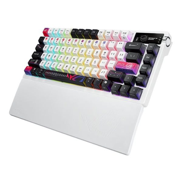 Teclado - Gaming - ASUS - ROG - Azoth - X - Wireless - Mecánico - 75% - Cableado - USB - Bluetooth - RGB - ROG - NX - V2 - Storm - Clicky - Hot - Swappable - OLED - NKRO - Wrist - Rest - 82 - Teclas - AZOTHXNXSMV2 - Blanco