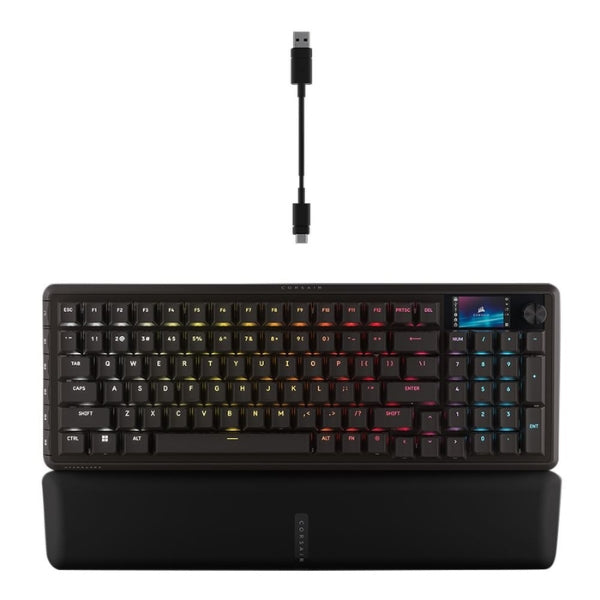 Teclado - Gaming - Corsair - Vanguard - 96 - Mecánico - 96% - Cableado - USB - Type-C - RGB - CORSAIR - MLX - Plasma - Hot - Swappable - NKRO - Anti - Ghosting - LCD - 1.9 - Pulgadas - 108 - Teclas - CH-91E911G-NA - Negro
