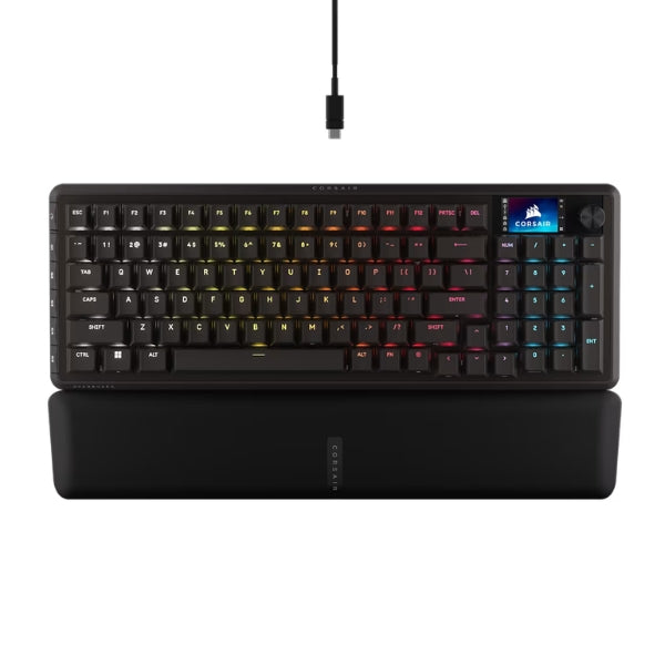 Teclado - Gaming - Corsair - Vanguard - 96 - Mecánico - 96% - Cableado - USB - Type-C - RGB - CORSAIR - MLX - Quantum - Hot - Swappable - NKRO - Anti - Ghosting - LCD - 1.9 - Pulgadas - 108 - Teclas - CH-91E901I-NA - Negro