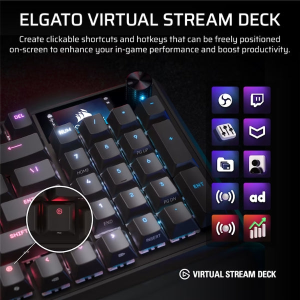 Teclado - Gaming - Corsair - Vanguard - 96 - Mecánico - 96% - Cableado - USB - Type-C - RGB - CORSAIR - MLX - Quantum - Hot - Swappable - NKRO - Anti - Ghosting - LCD - 1.9 - Pulgadas - 108 - Teclas - CH-91E901I-NA - Negro