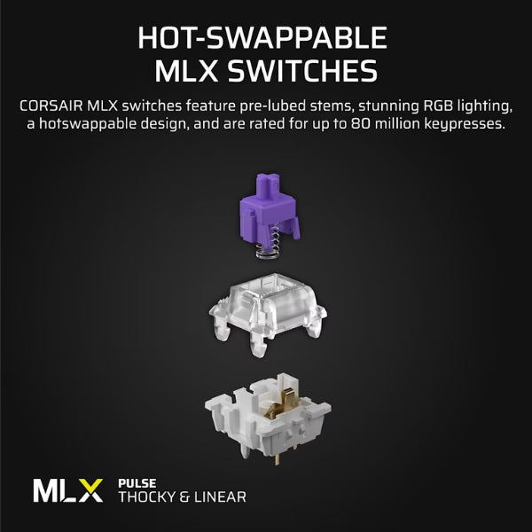 Teclado - Gaming - Corsair - Vanguard - 96 - Mecánico - 96% - Cableado - USB - Type-C - RGB - CORSAIR - MLX - Quantum - Hot - Swappable - NKRO - Anti - Ghosting - LCD - 1.9 - Pulgadas - 108 - Teclas - CH-91E901I-NA - Negro