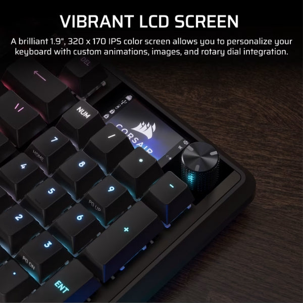 Teclado - Gaming - Corsair - Vanguard - 96 - Mecánico - 96% - Cableado - USB - Type-C - RGB - CORSAIR - MLX - Quantum - Hot - Swappable - NKRO - Anti - Ghosting - LCD - 1.9 - Pulgadas - 108 - Teclas - CH-91E901I-NA - Negro