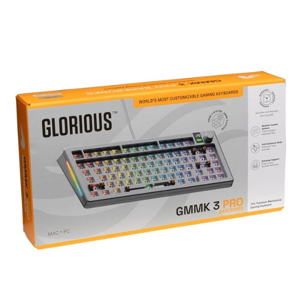 Teclado - Gaming - Glorious - GMMK 3 PRO - 75% - Barebones - Cableado - RGB - Hot-Swappable - 81 - Teclas - GMMK3-PRO-75-BB - Silver