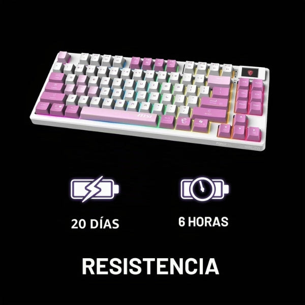 Teclado Gamer MSI FORGE GK600 TKL Wireless Mecánico RGB - Switches Lineales Hot Swap - Bluetooth 2.4GHz USB Tipo-C - Inglés - Violeta Blanco - S11-43CEP01-HH9