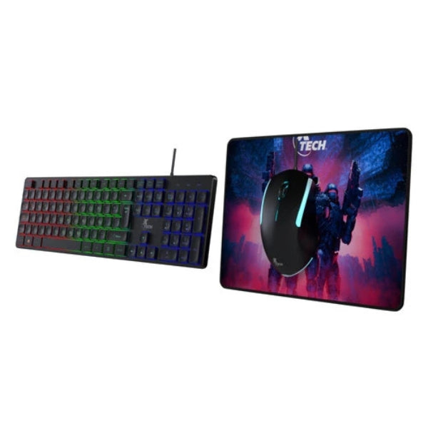Teclado - Mouse - Mouse - Pad - Xtech - Gaming - XTK-535S - Kit - 3 - Piezas - USB - Retroiluminado - LED - Multicolor - Español - Negro