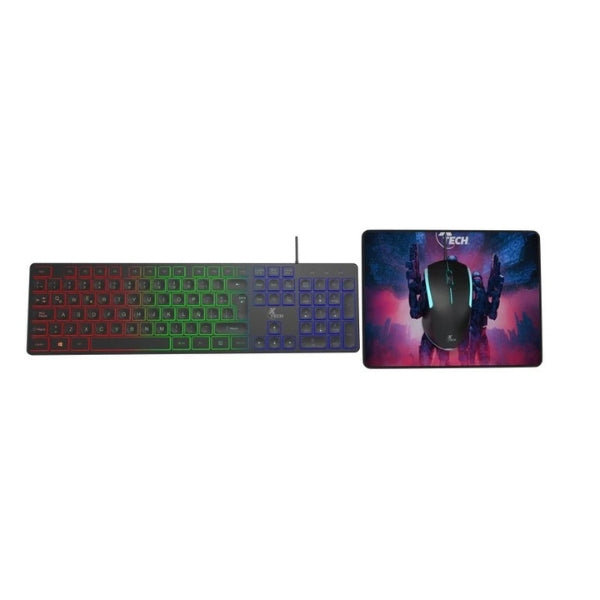 Teclado - Mouse - Mouse - Pad - Xtech - Gaming - XTK-535S - Kit - 3 - Piezas - USB - Retroiluminado - LED - Multicolor - Español - Negro