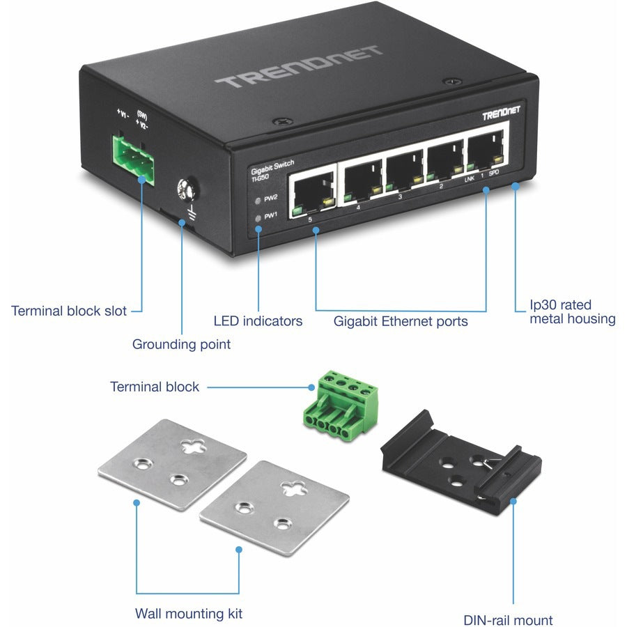 Accesorios de Redes TRENDnet 5-Port Hardened Industrial Gigabit DIN-Rail Switch - vista 7