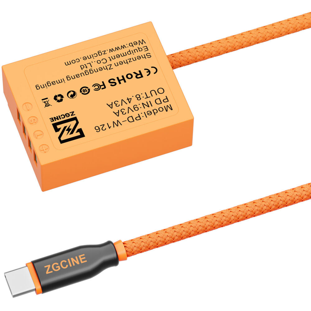 Adaptador de Corriente ZGCINE PD-W126 USB-C to NP-W126 Braided Dummy Cable (23.6") - vista lateral