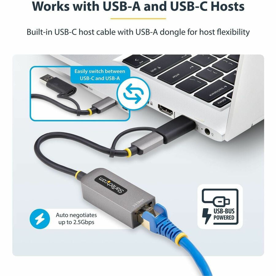 Adaptador WiFi Red StarTech.com StarTech 2.5GbE USB-C to Ethernet Adapter w/USB-A Converter - vista 3